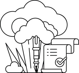 A tree with a pen and a piece of paper with a check mark on it