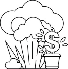 A black and white drawing of a plant with a dollar sign next to it