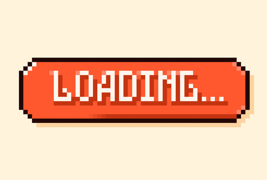 Pixel art Loading Speech bubble. White text on red background.
