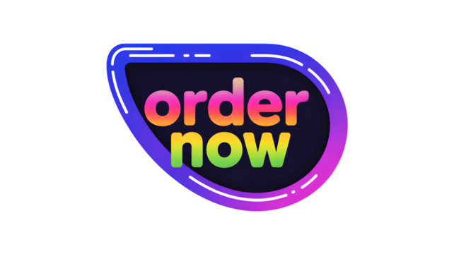 A colorful order now badge with a gradient border on a black background illustration graphic