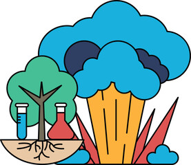 A drawing of a tree with a cloud in the background