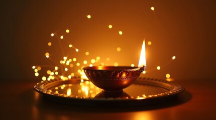 Golden diya flame glows, radiating warmth and peace perfect for Diwali and festive celebrations