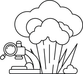 A black and white drawing of a microscope and a plant