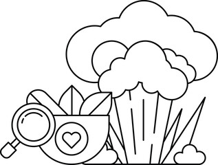 A drawing of a broccoli and a magnifying glass