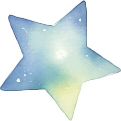 Watercolor Star With Gradient Blue Green Yellow Colors And Speckles Isolated On White Background And Transparent Background © Lena