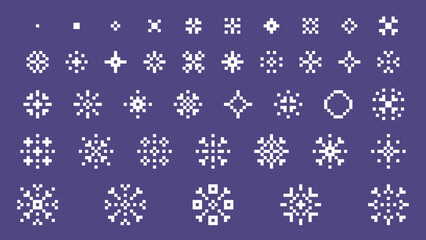 Large Pixel Snowflake Pattern Collection on Purple Background