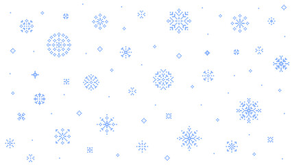 Seamless Pixel Snowflake Pattern on White Vector Background