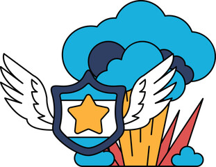 A cartoon drawing of a police officer with a shield and a star on it