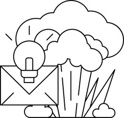 A white and black drawing of a light bulb