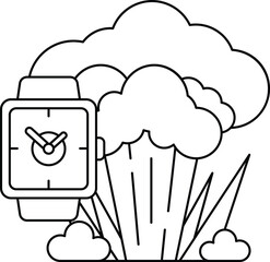 A watch is shown next to a cloud of smoke