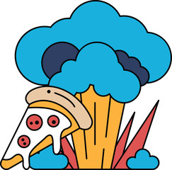 A cartoon drawing of a pizza with a mushroom on top