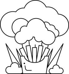 A cartoon of a cloud with a person in a box with a smile on his face