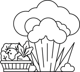 A basket of vegetables is shown next to a cloud
