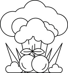 A white drawing of a cloud with a bunch of fruit in it