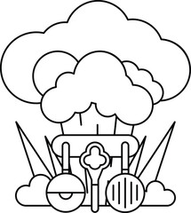 A black and white drawing of a cloud with a chef hat on top of it
