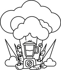 A cartoon of a blender with a cloud of smoke coming out of it