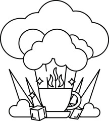 Naklejka premium A black and white drawing of a cup of coffee with steam coming out of it