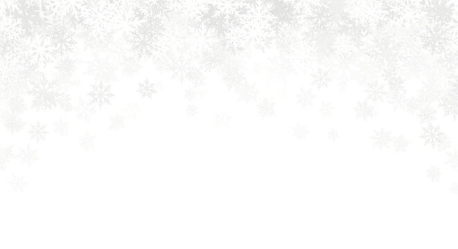 A top border decoration consisting of gray and white snowflakes on a white background. A minimalist and clean winter-themed background texture.