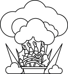 Naklejka premium A white and black drawing of a basket of food with a cloud in the background