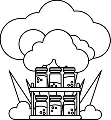 A white background with a cloud and a row of jars