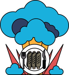 A plate of food with a knife and fork on it