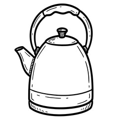 Obraz premium Classic kettle with curved handle in black and white outline drawing 