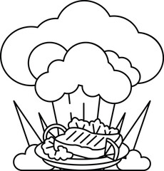 A plate of food with a cloud of steam rising from it