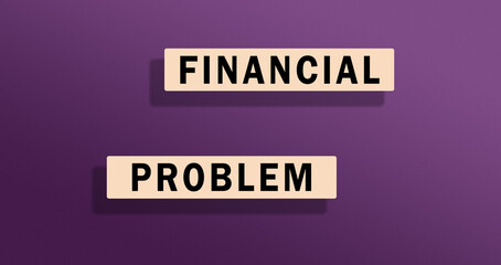 financial problem, financial crisis concept for risk, economic uncertainty, business problems. Rectangluar blocks on purple background. Copy space. 3D rendering.