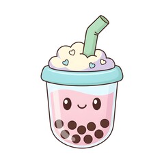 Kawaii Strawberry Boba Cup with Whipped Cream