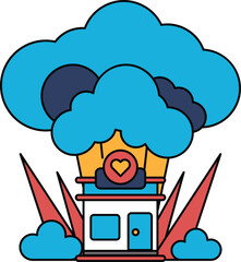 A cartoon drawing of a house with a heart on it