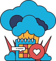 A calendar with a heart and a cloud on it