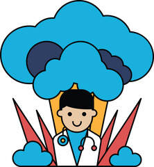 A cartoon of a doctor with a stethoscope on his head