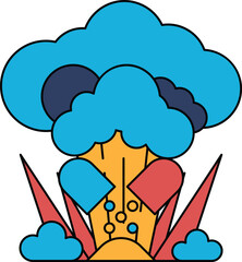 A black and white drawing of a cloud with a white circle in the middle