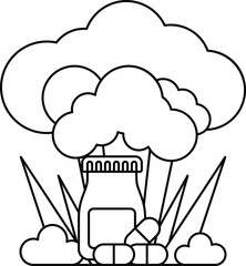 A jar of pills is on the ground next to a cloud