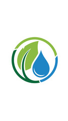A circular logo featuring a vibrant green leaf and a blue water droplet, symbolizing nature, sustainability, and environmental care.