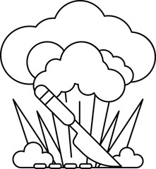 A knife is stuck in a cloud of smoke