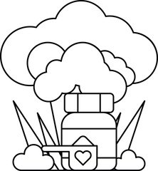 A cartoon of a cloud with a heart and a bottle of medicine