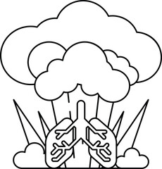 A black and white drawing of a cloud with a pair of lungs in the middle