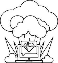 A black and white drawing of a heart with a heart monitor on it