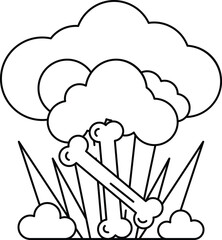 A white background with a black cloud and two bones