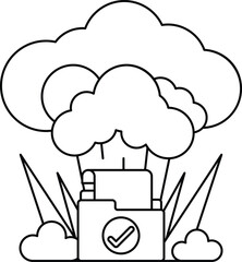 A white background with a cloud and a box with a check mark on it