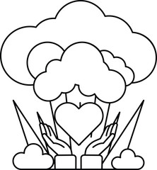 A drawing of a heart surrounded by two hands holding a tree