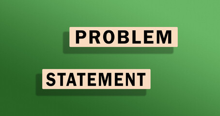 problem statement, business, financial concept for business planning. Brown rectangular blocks on green background. Copy space. 3D rendering .