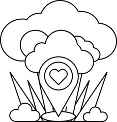 A cloud with a heart in the middle and a map on the right
