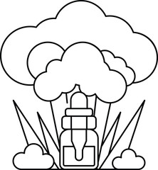 A cartoon of a cloud with a bottle of something in the middle