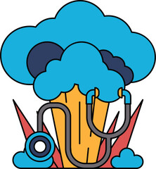 A black and white drawing of a doctor's stethoscope and a cloud