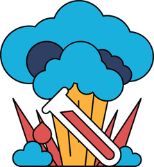 A black and white drawing of a cloud with a lab tube sticking out of it