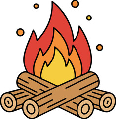 Minimalist Bonfire with Crossed Timber Logs – Flat Camping Fire Vector