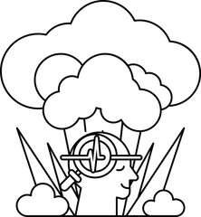 A man is wearing a hat and looking at a cloud