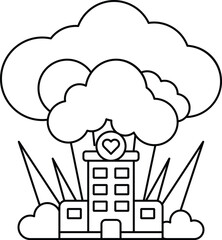 A building with a heart on it is surrounded by clouds